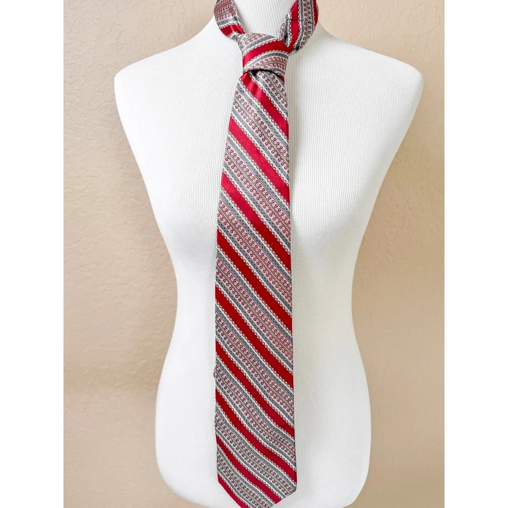 Robert‎ Talbott Studio Silk Tie Red Blue Gold Geometric Stripe Wide 4